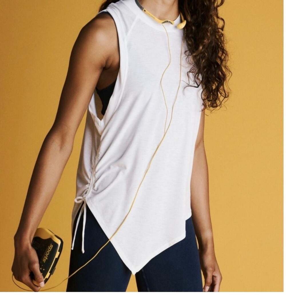 Free People Movement White Tempo Tunic Side Ruched Tie Asymmetrical Tank Top M